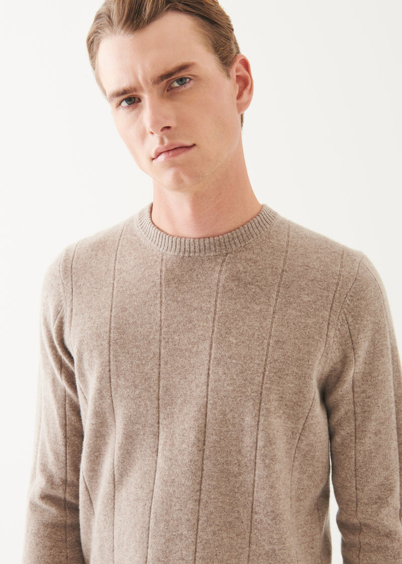 Wool Cashmere Blend Drop Needle Crewneck