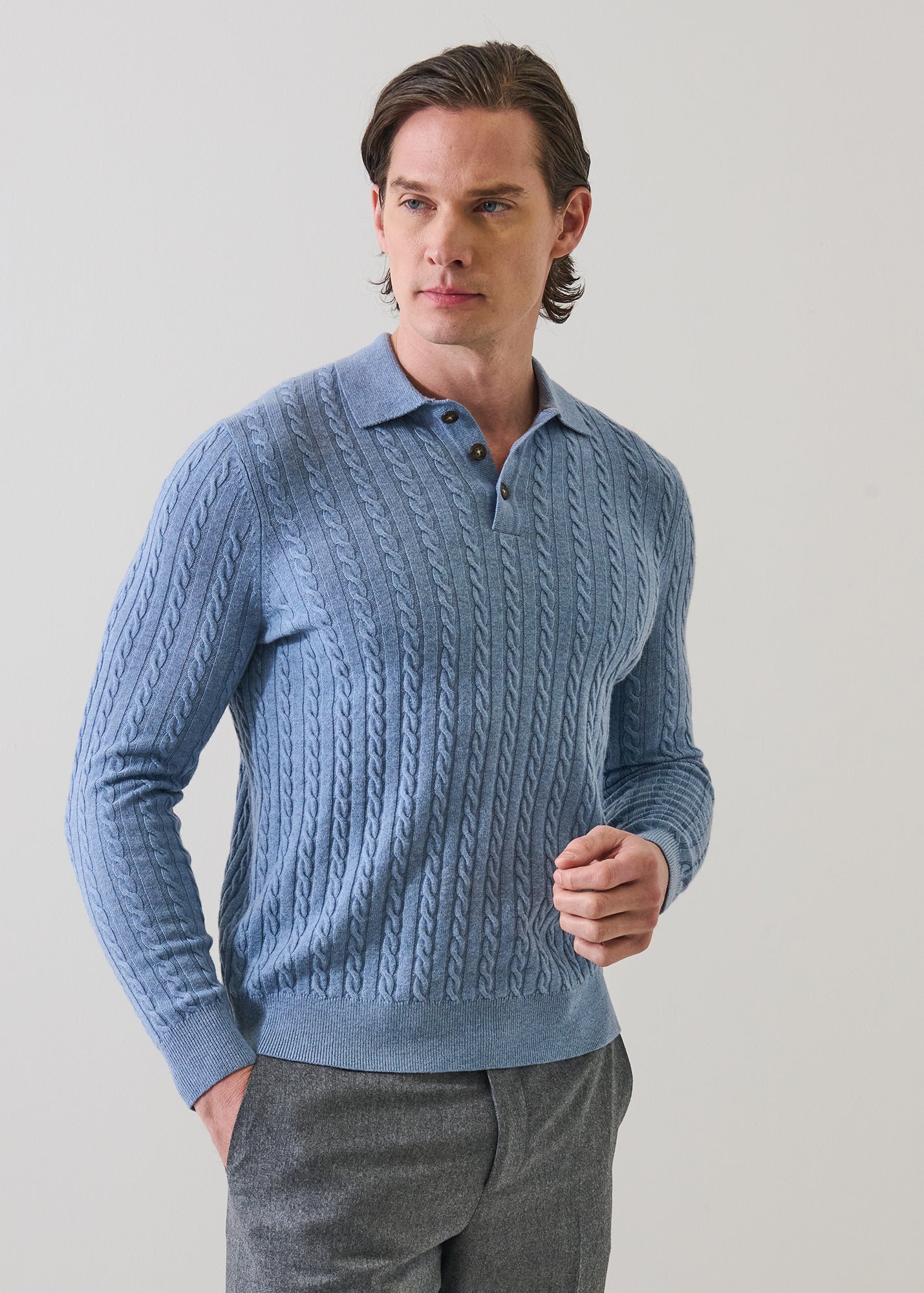 Merino-Cashmere Cable Polo - PATRICK ASSARAF