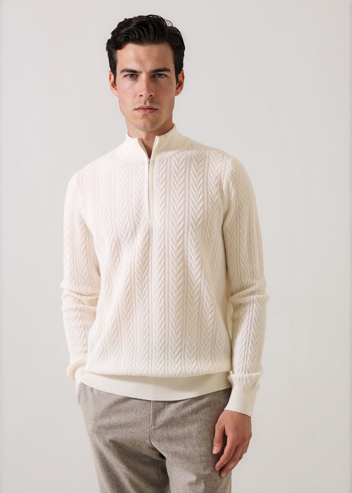 Merino-Cashmere Chevron Quarter Zip - PATRICK ASSARAF