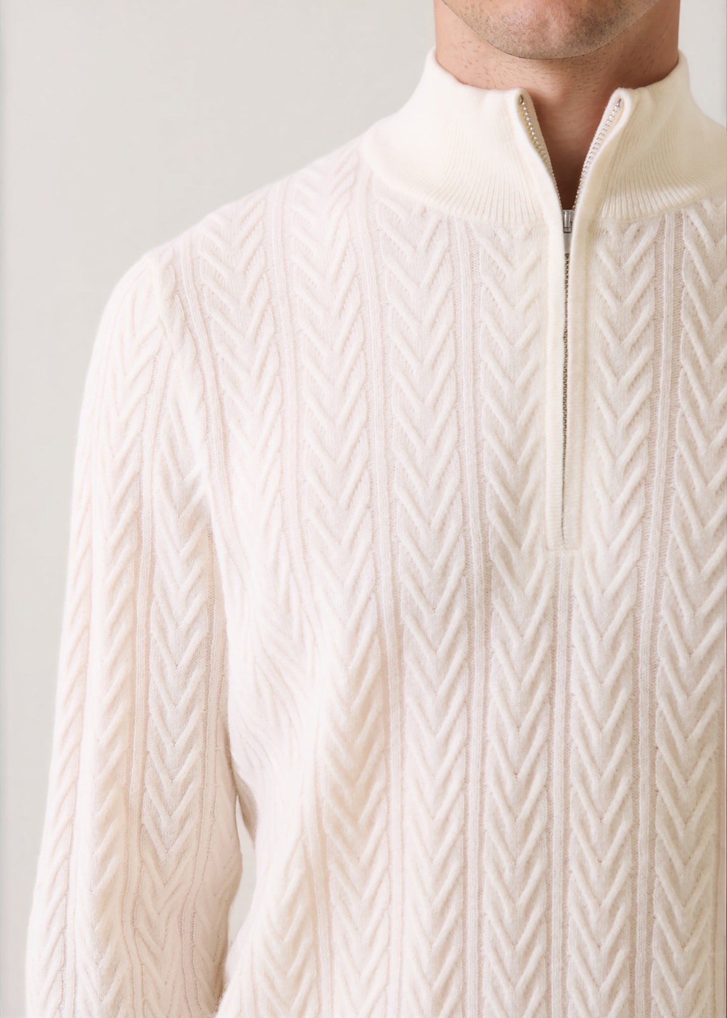 Merino-Cashmere Chevron Quarter Zip - PATRICK ASSARAF