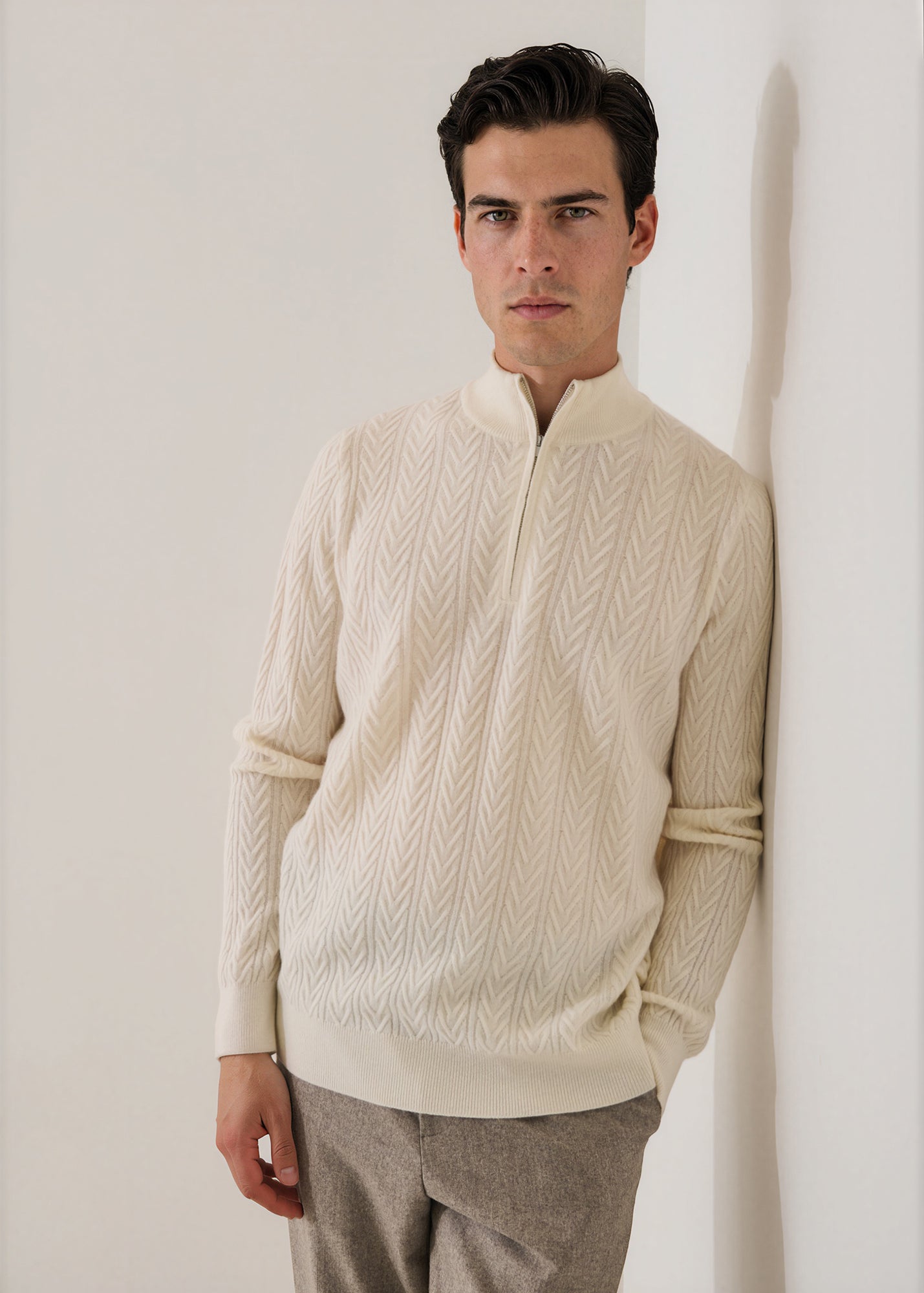 Merino-Cashmere Chevron Quarter Zip - PATRICK ASSARAF
