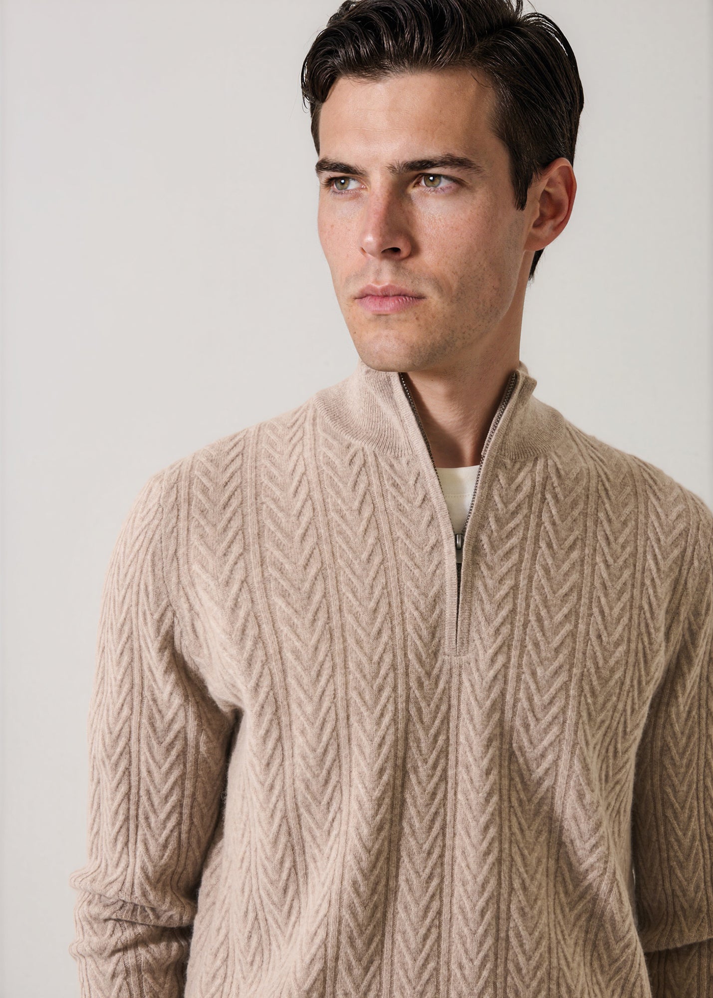 Merino-Cashmere Chevron Quarter Zip - PATRICK ASSARAF
