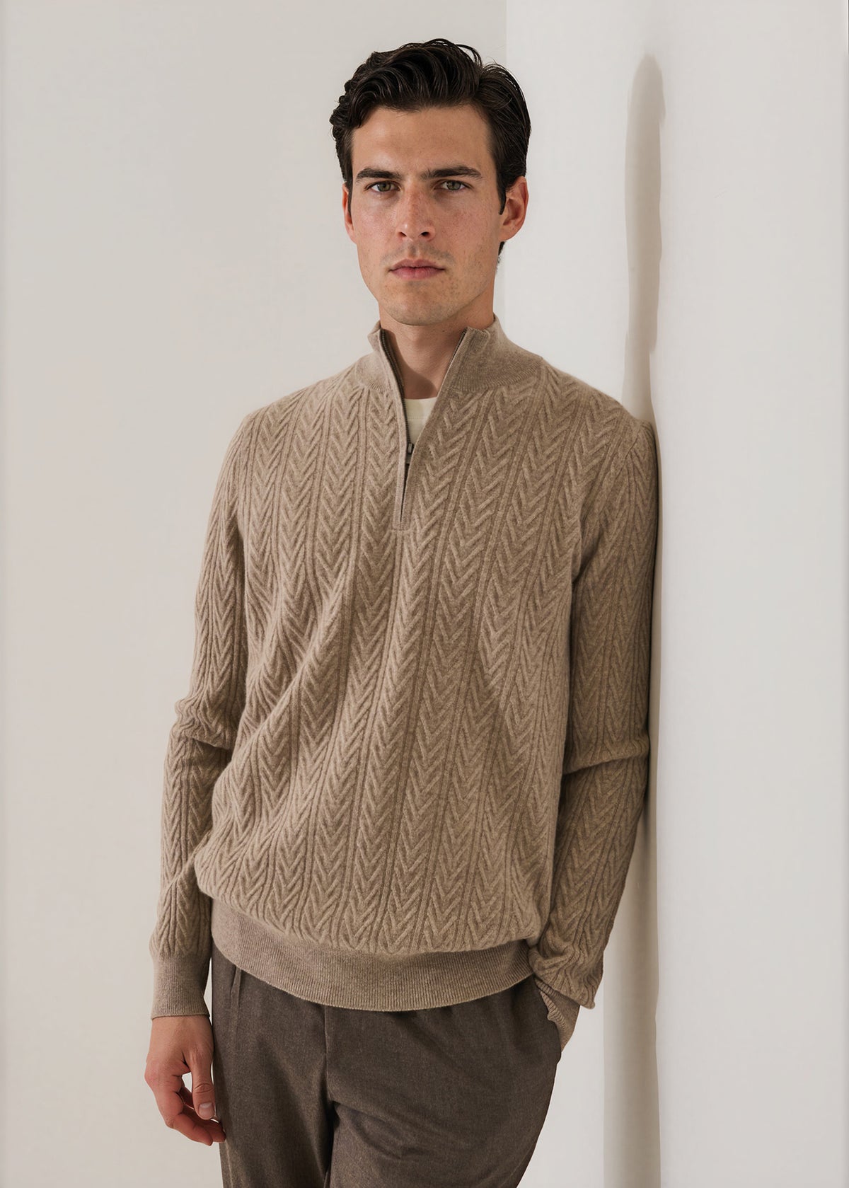 Merino-Cashmere Chevron Quarter Zip - PATRICK ASSARAF