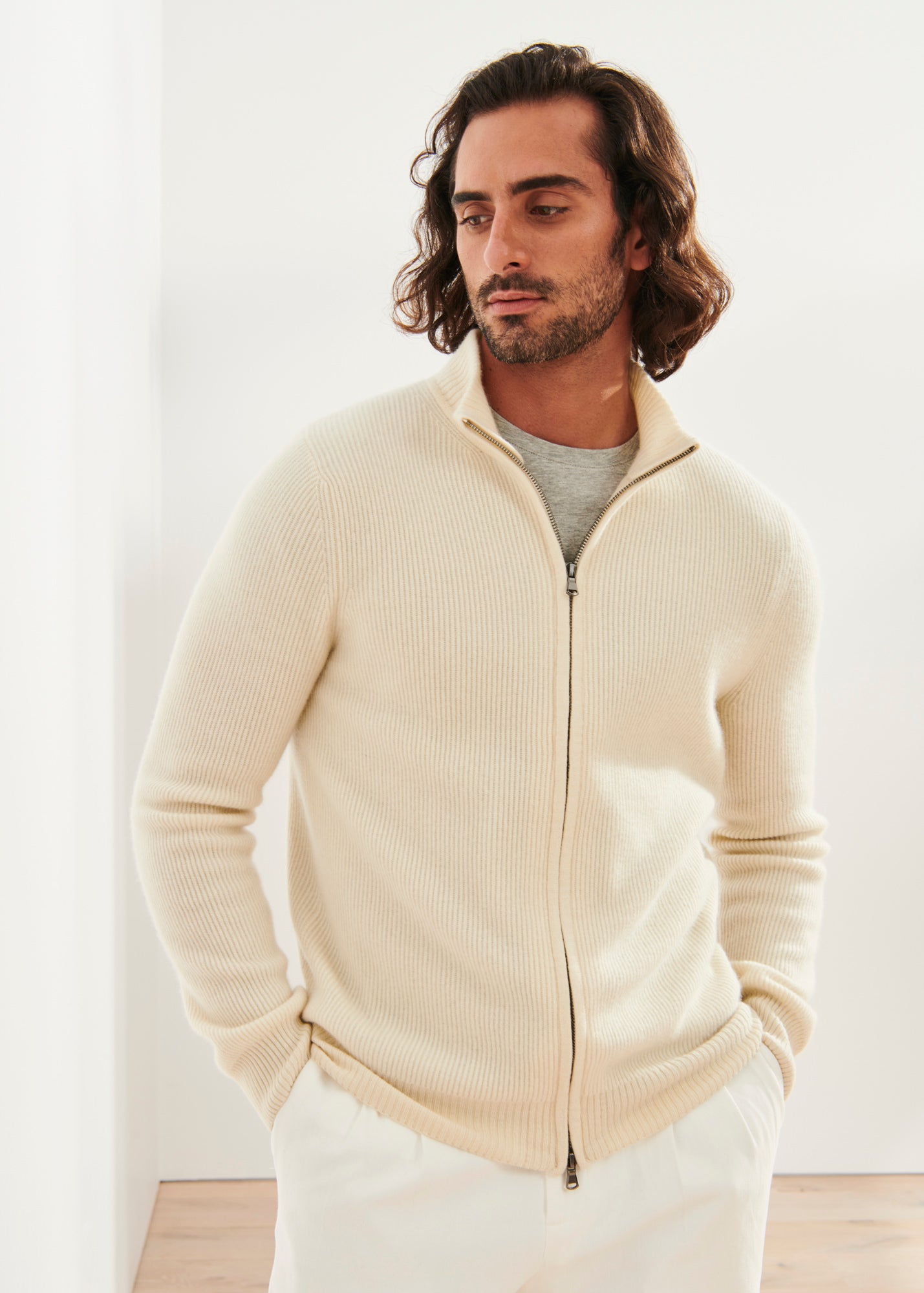 Ribbed Cashmere Full Zip