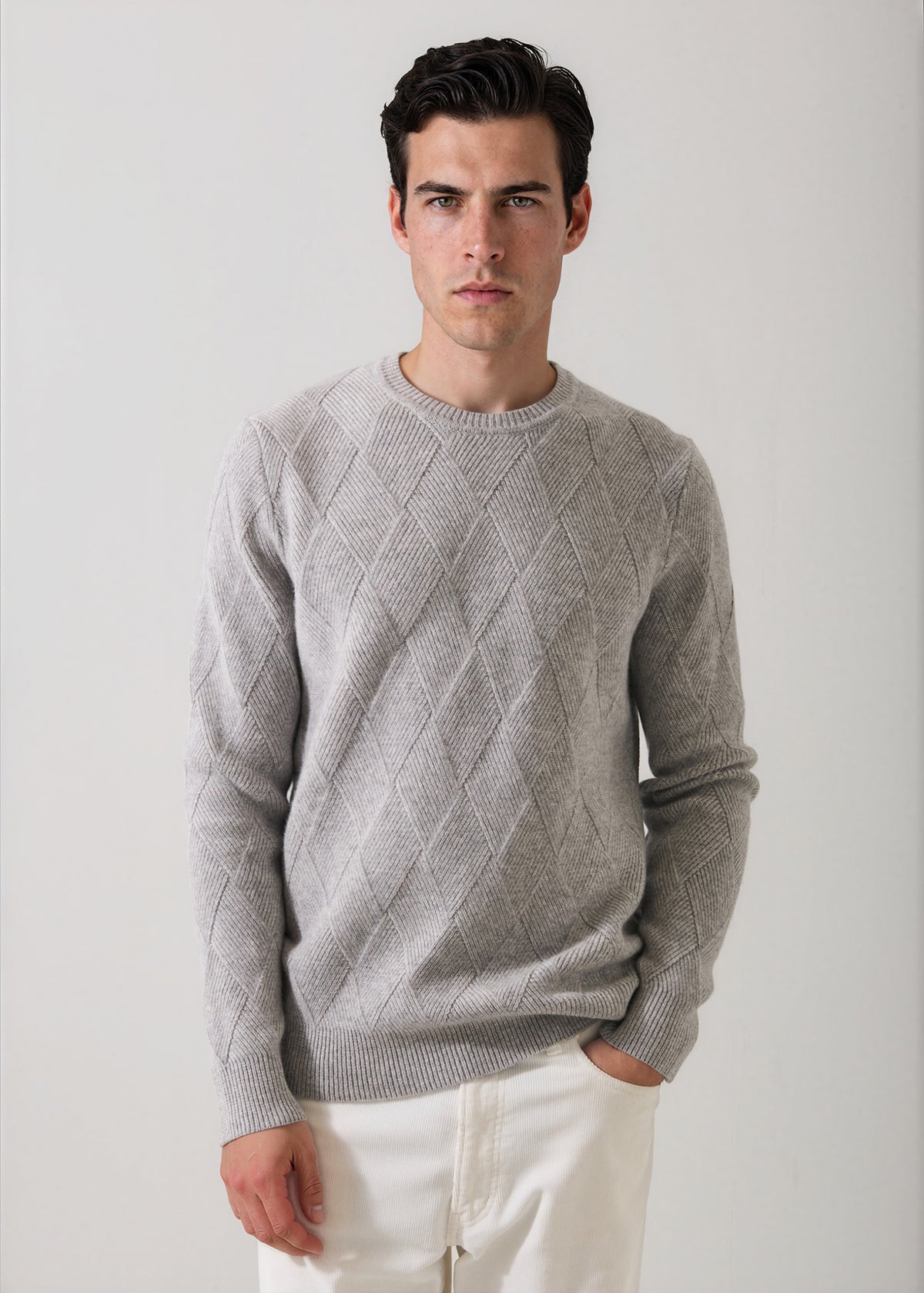 Merino-Cashmere Diamond Twill Crew Neck - PATRICK ASSARAF