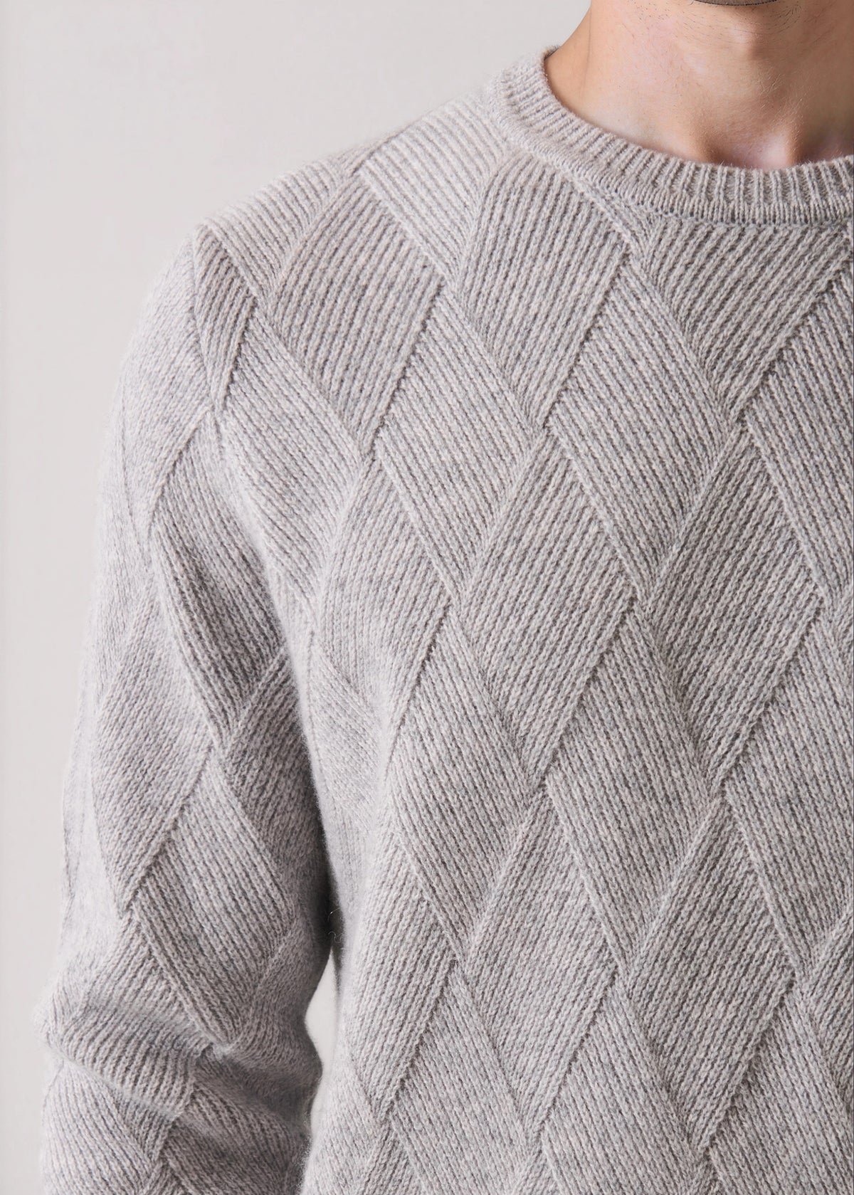 Merino-Cashmere Diamond Twill Crew Neck - PATRICK ASSARAF