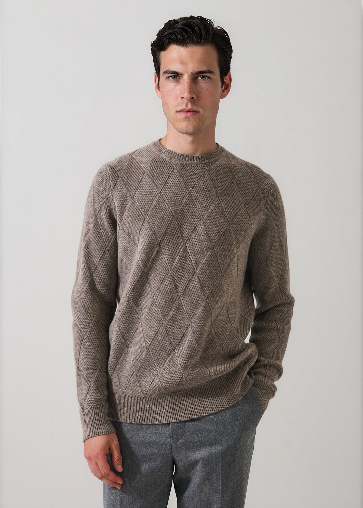 Merino-Cashmere Diamond Twill Crew Neck - PATRICK ASSARAF