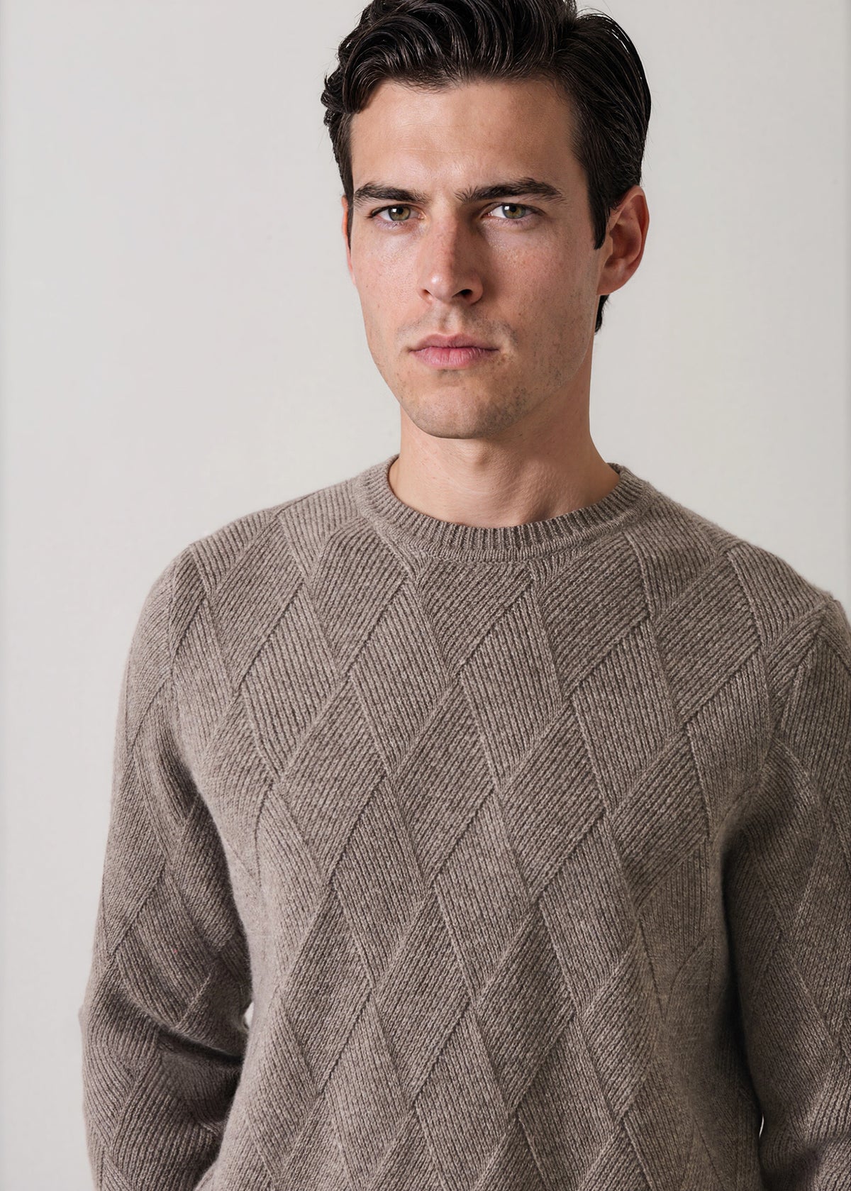 Merino-Cashmere Diamond Twill Crew Neck - PATRICK ASSARAF