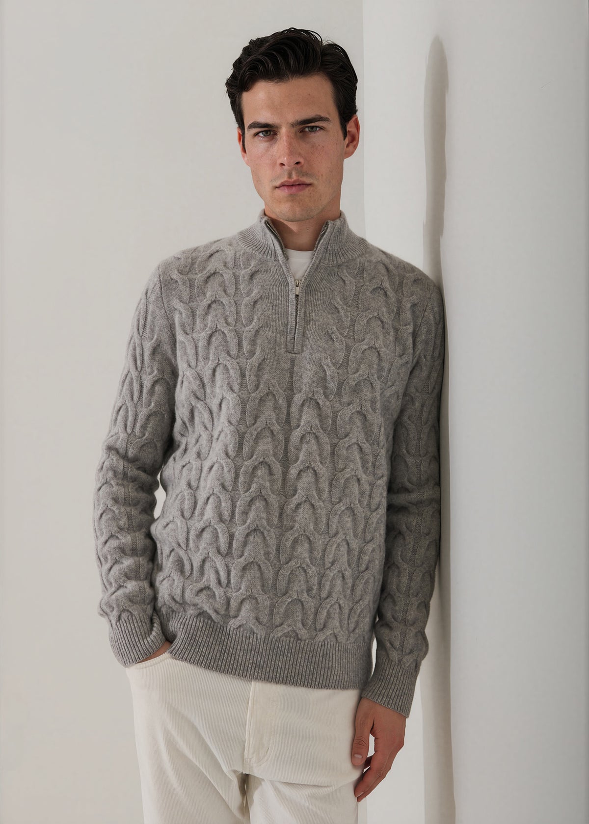Merino-Cashmere Cable Quarter Zip Mock - PATRICK ASSARAF