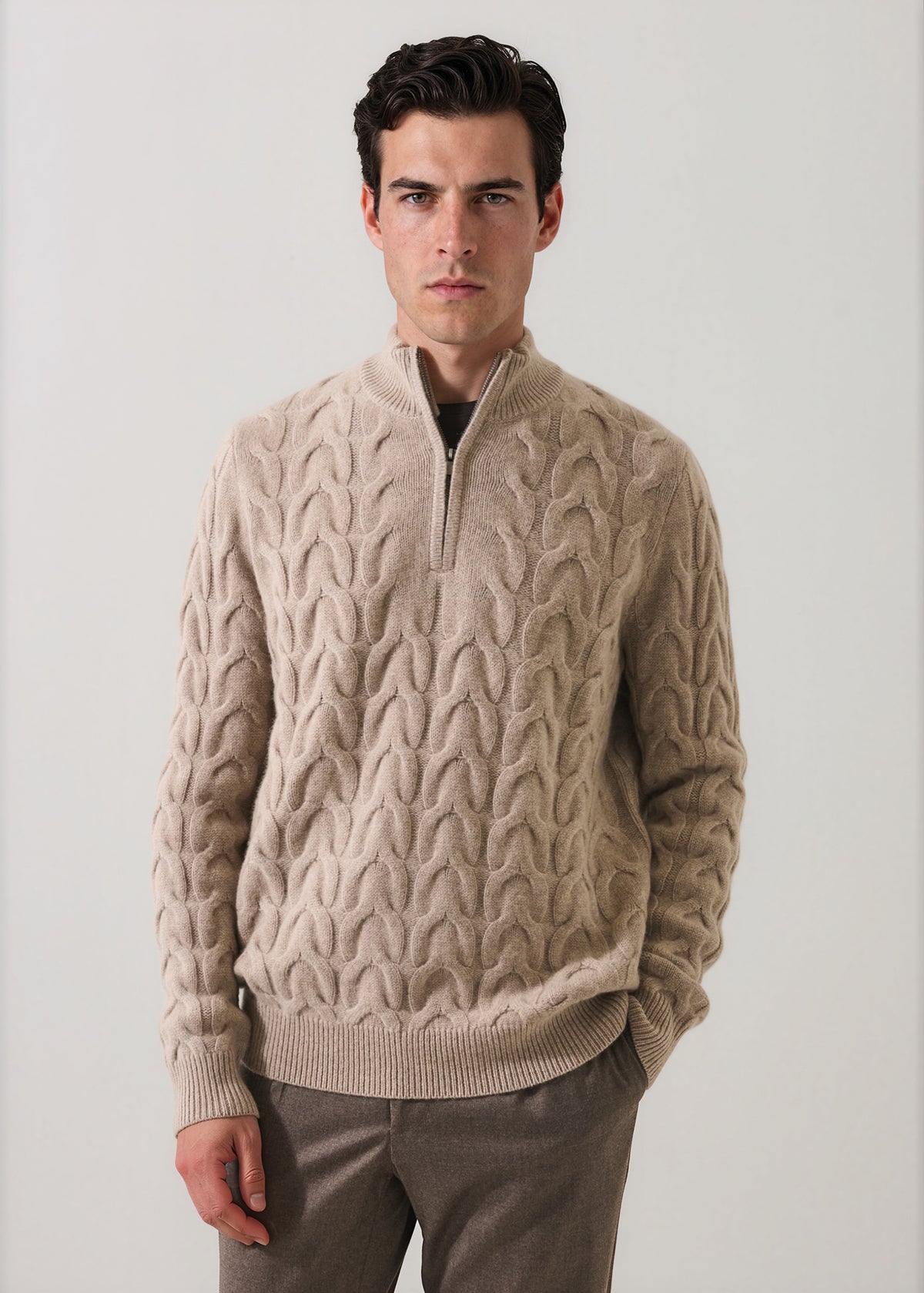 Merino-Cashmere Cable Quarter Zip Mock - PATRICK ASSARAF