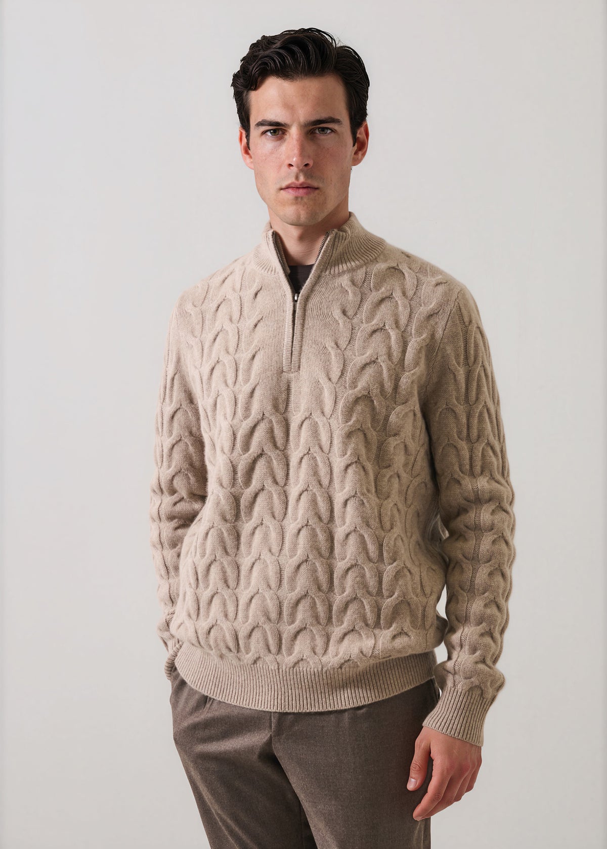 Merino-Cashmere Cable Quarter Zip Mock - PATRICK ASSARAF
