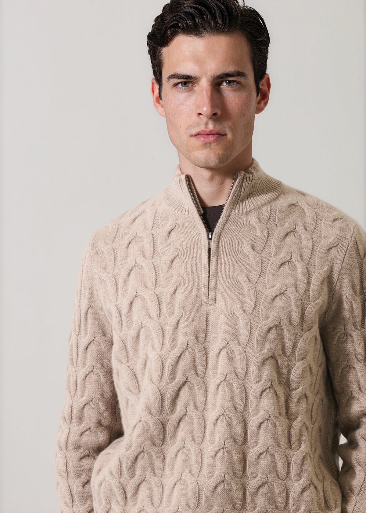 Merino-Cashmere Cable Quarter Zip Mock - PATRICK ASSARAF