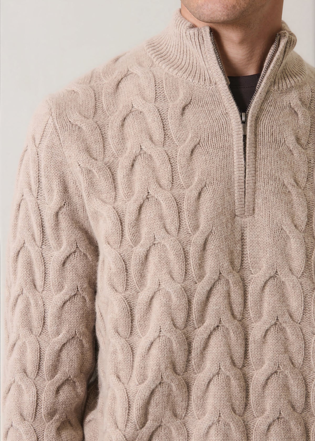 Merino-Cashmere Cable Quarter Zip Mock - PATRICK ASSARAF
