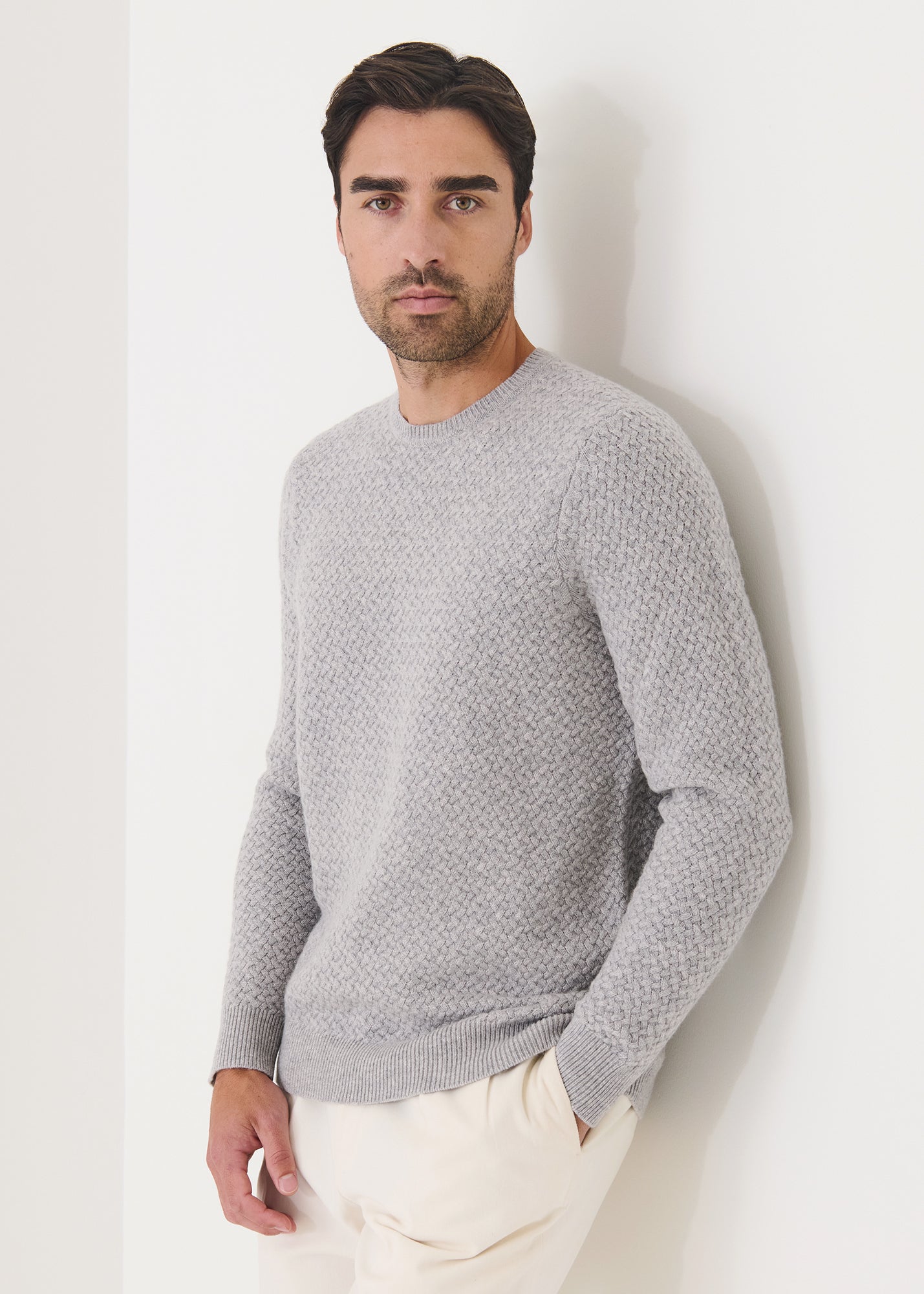 Wool Cashmere Basket Weave Crewneck