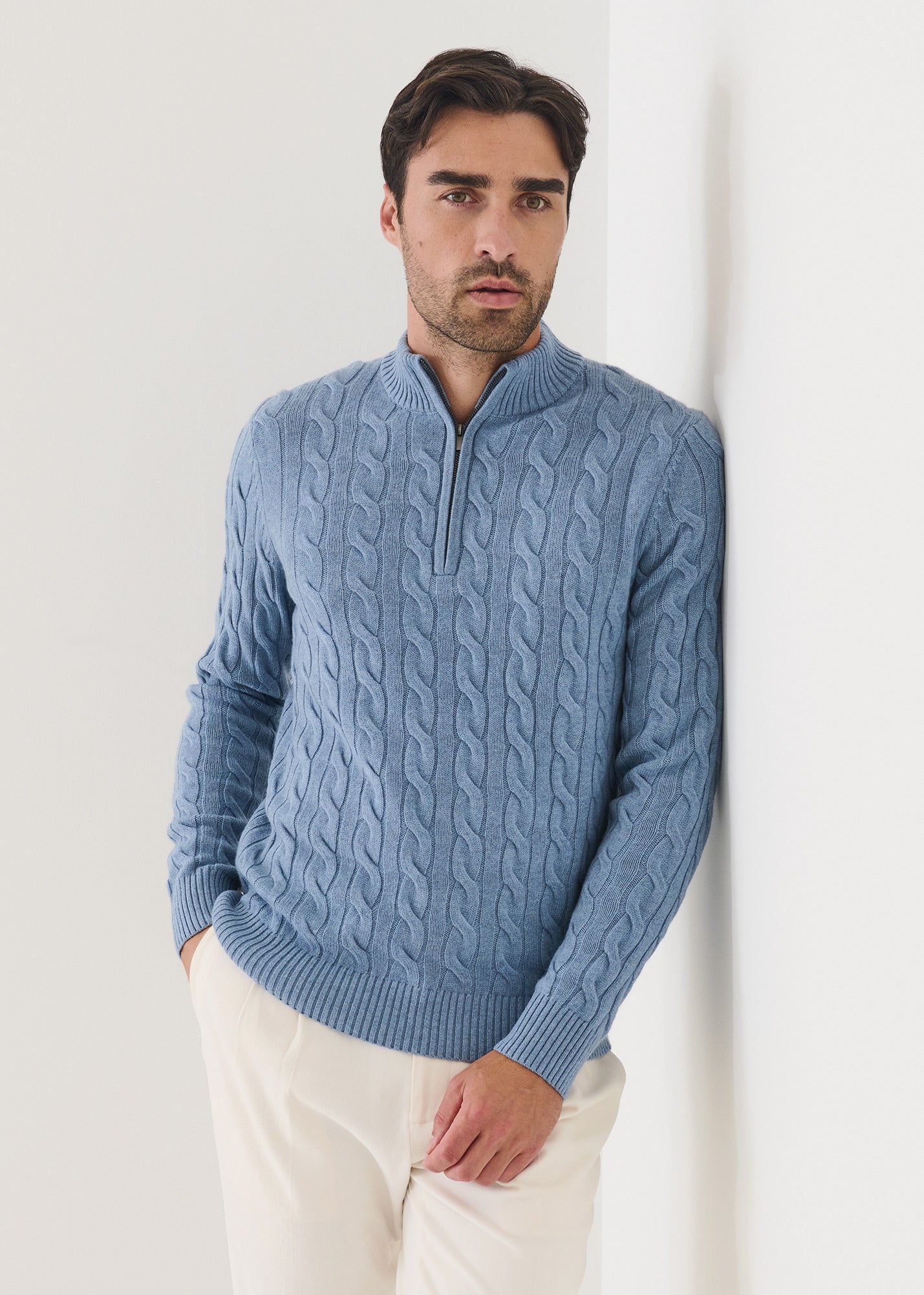 Wool Cashmere Textured Quarter Zip - PATRICK ASSARAF