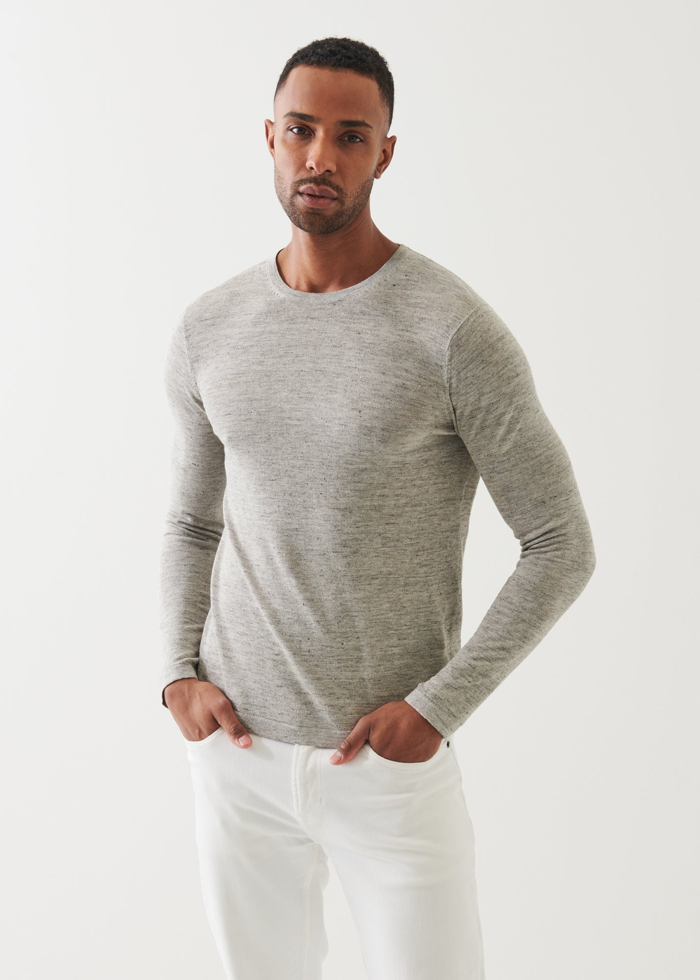 Linen Silk Blend Long Sleeve Crewneck