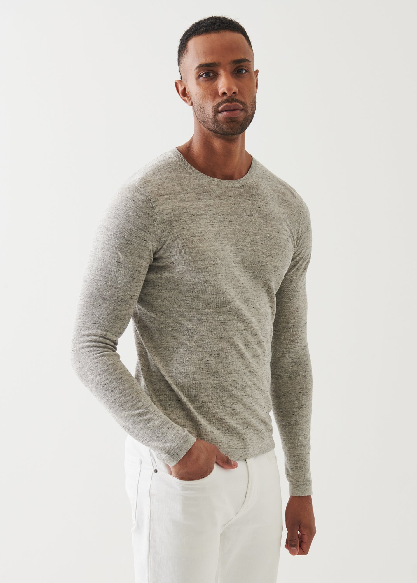 Linen Silk Blend Long Sleeve Crewneck