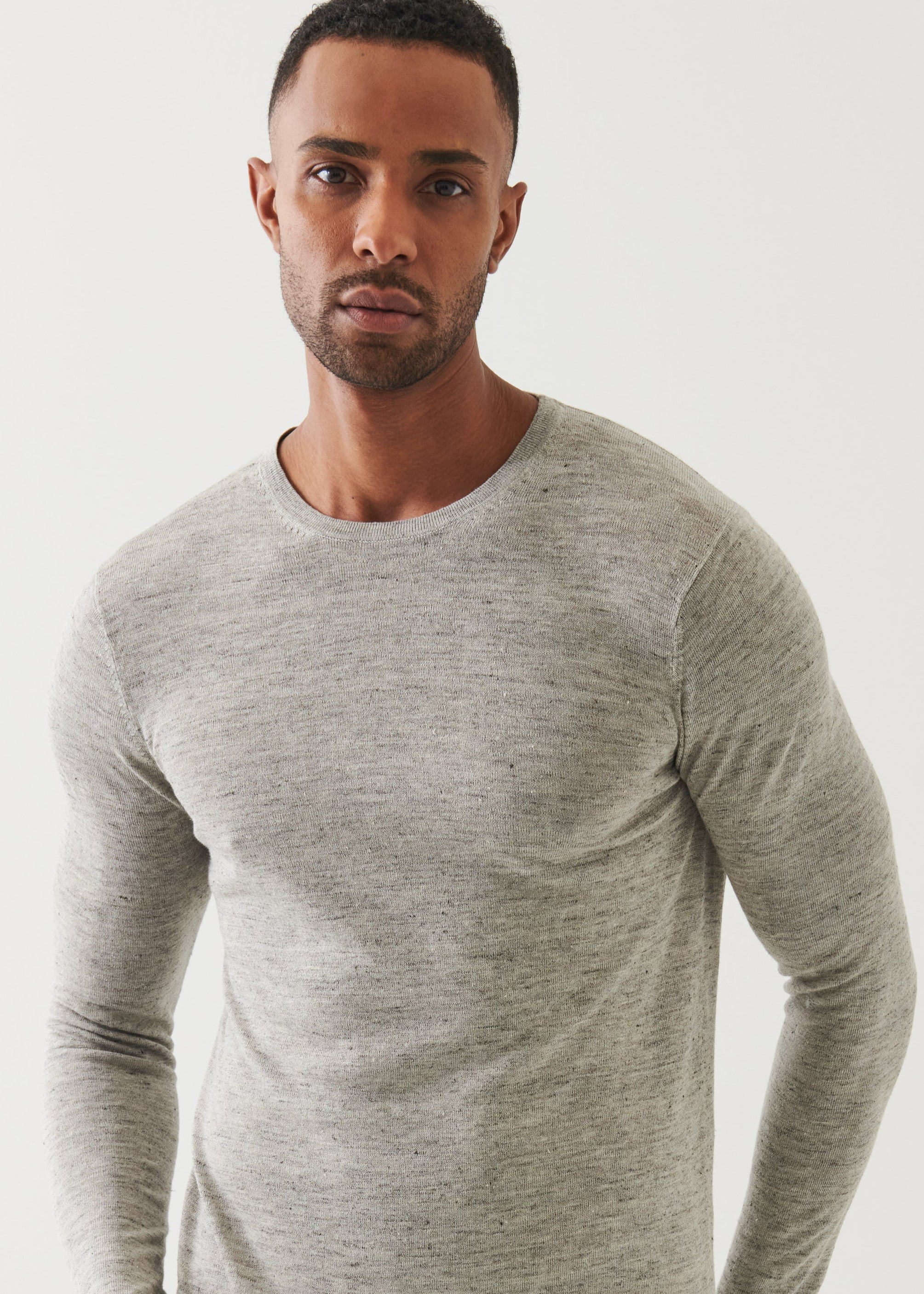 Linen Silk Blend Long Sleeve Crewneck
