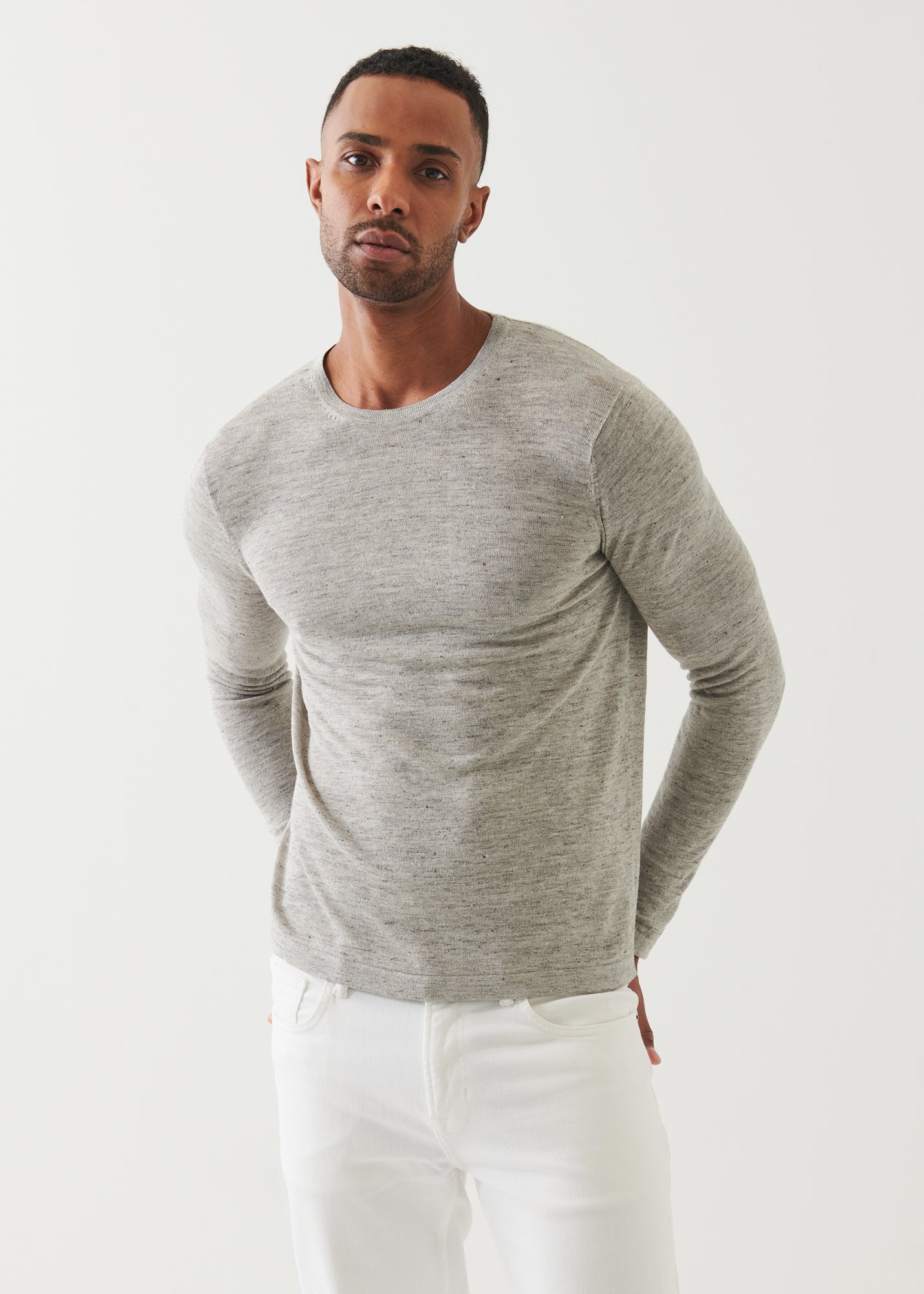 Linen Silk Blend Long Sleeve Crewneck