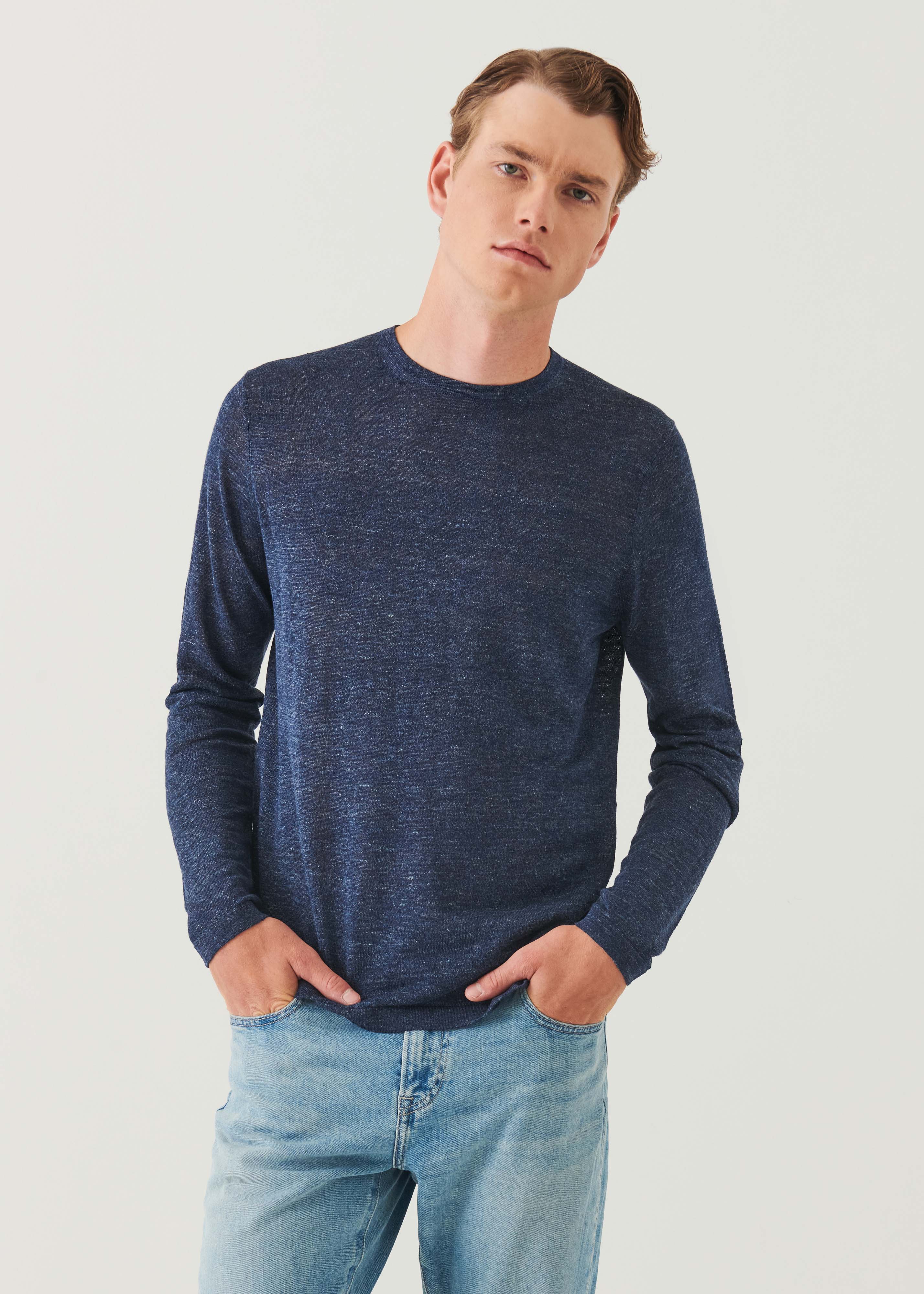 Linen Silk Blend Long Sleeve Crewneck