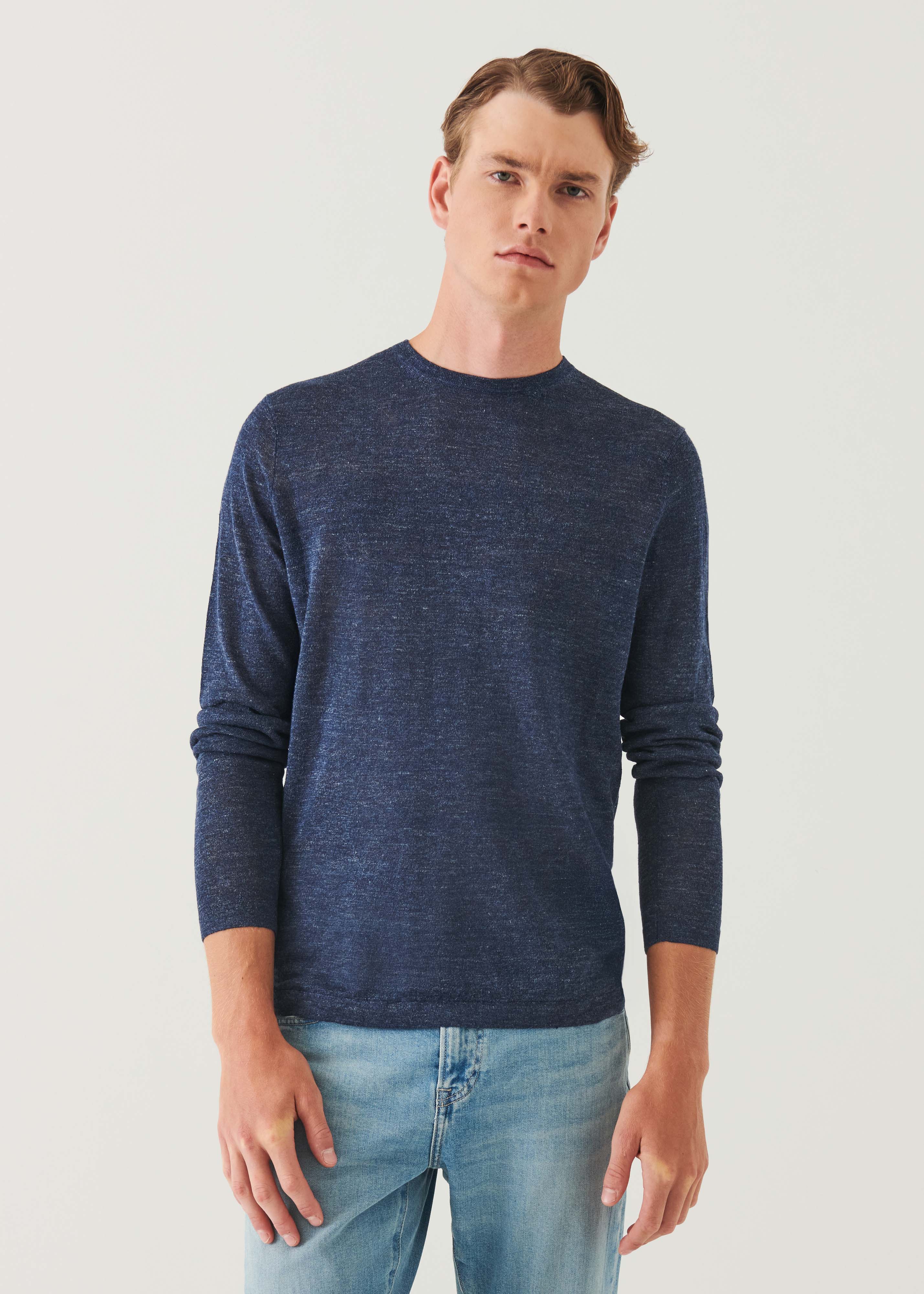 Linen Silk Blend Long Sleeve Crewneck