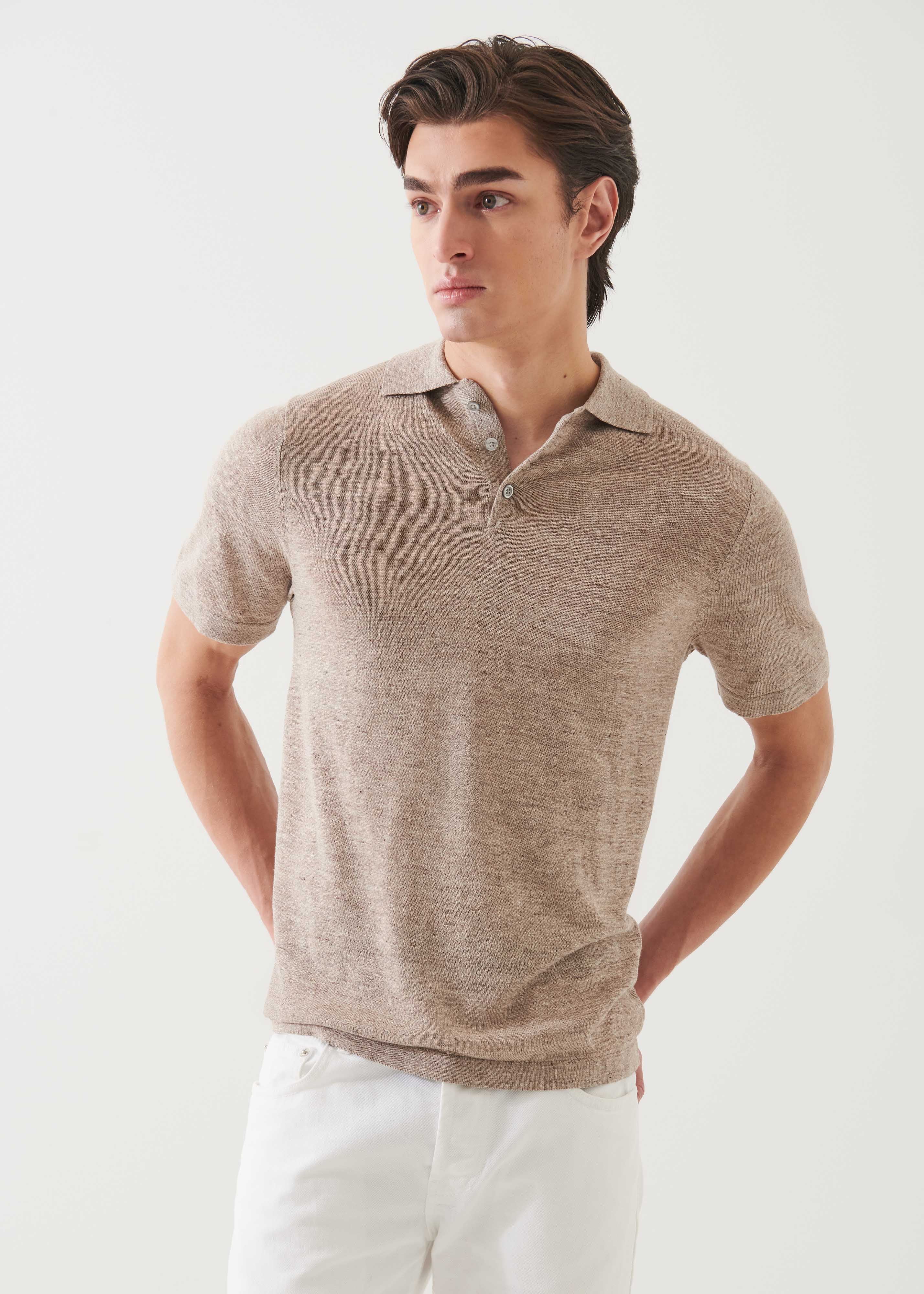 Linen Silk Blend Button Polo