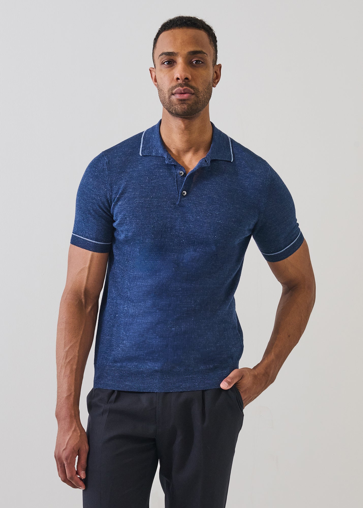 Linen Cotton Tipped Knit Polo - PATRICK ASSARAF