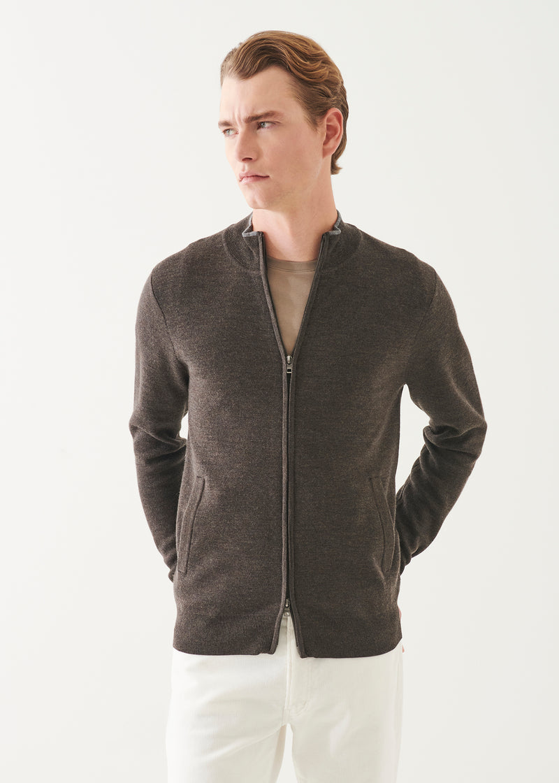 Double Face Merino Zip Up Cardigan