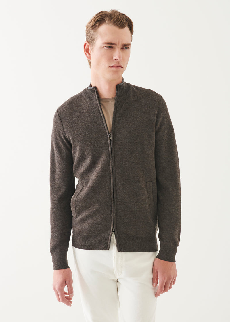 Double Face Merino Zip Up Cardigan