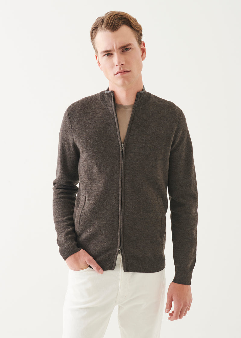 Double Face Merino Zip Up Cardigan