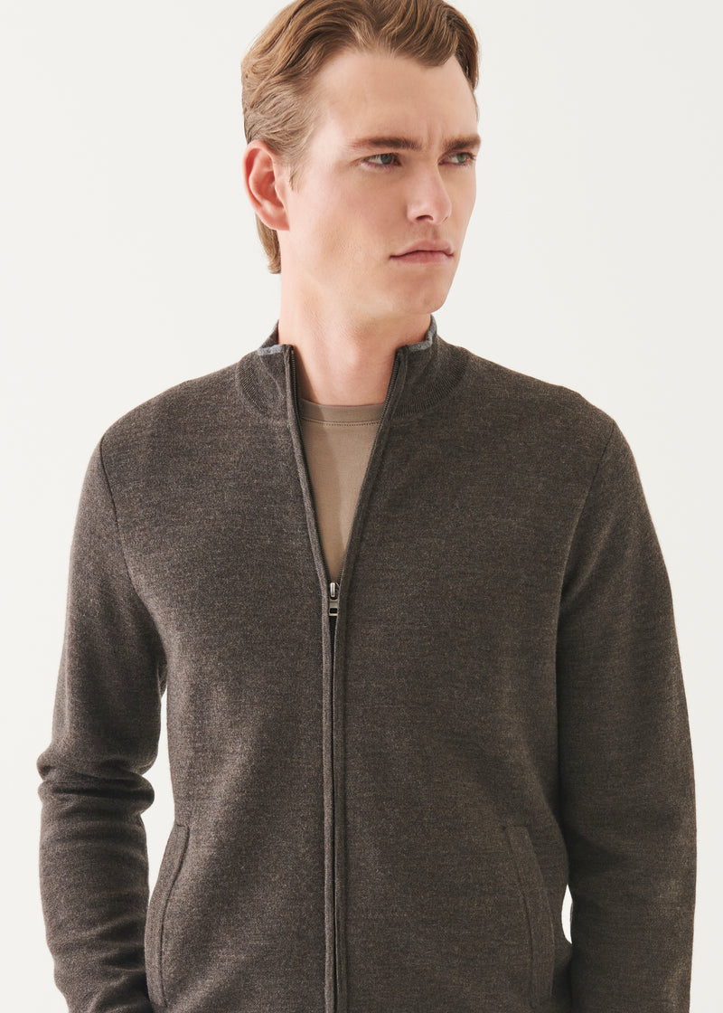 Double Face Merino Zip Up Cardigan