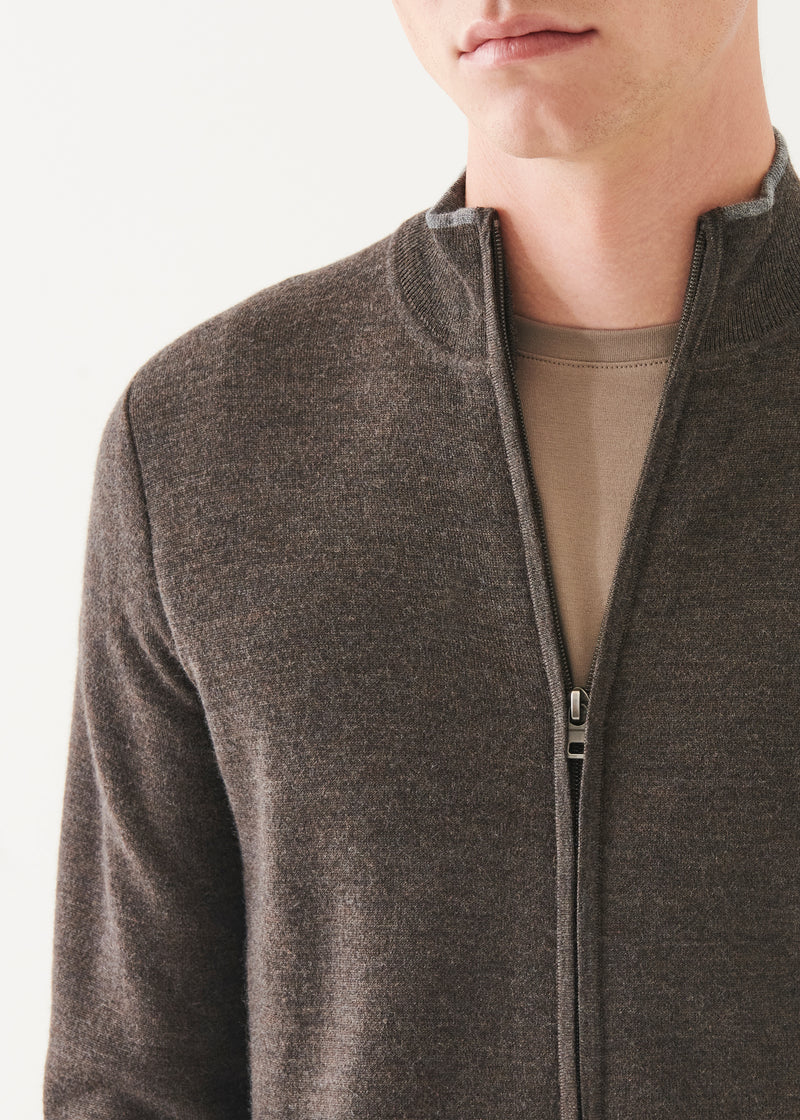 Double Face Merino Zip Up Cardigan