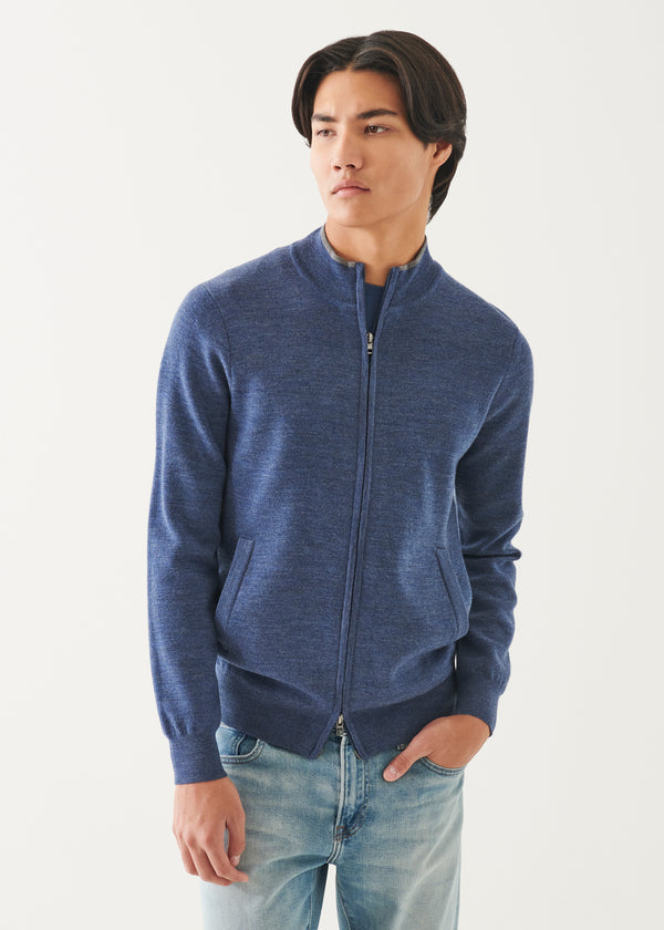 Double Face Merino Zip Up Cardigan