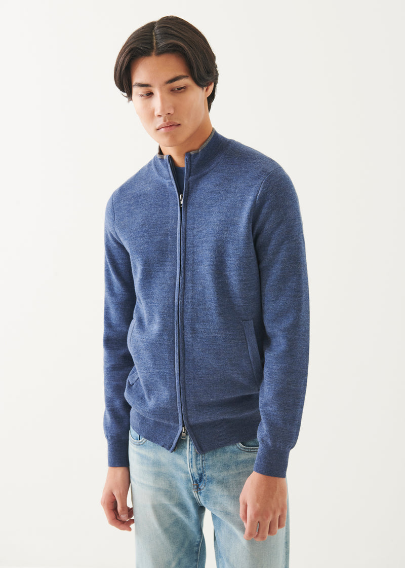 Double Face Merino Zip Up Cardigan