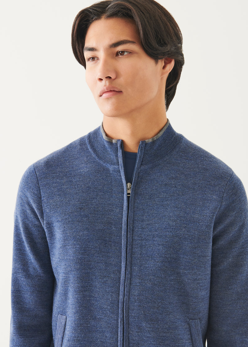 Double Face Merino Zip Up Cardigan