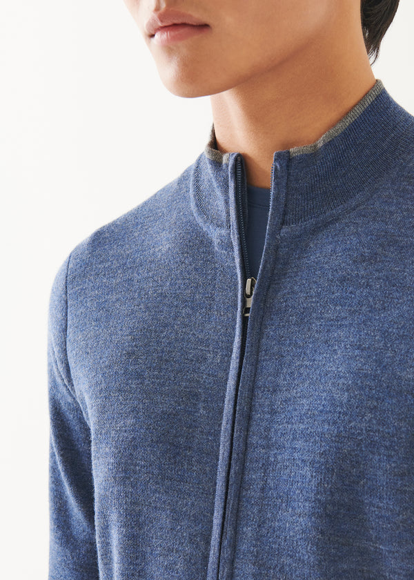 Double Face Merino Zip Up Cardigan