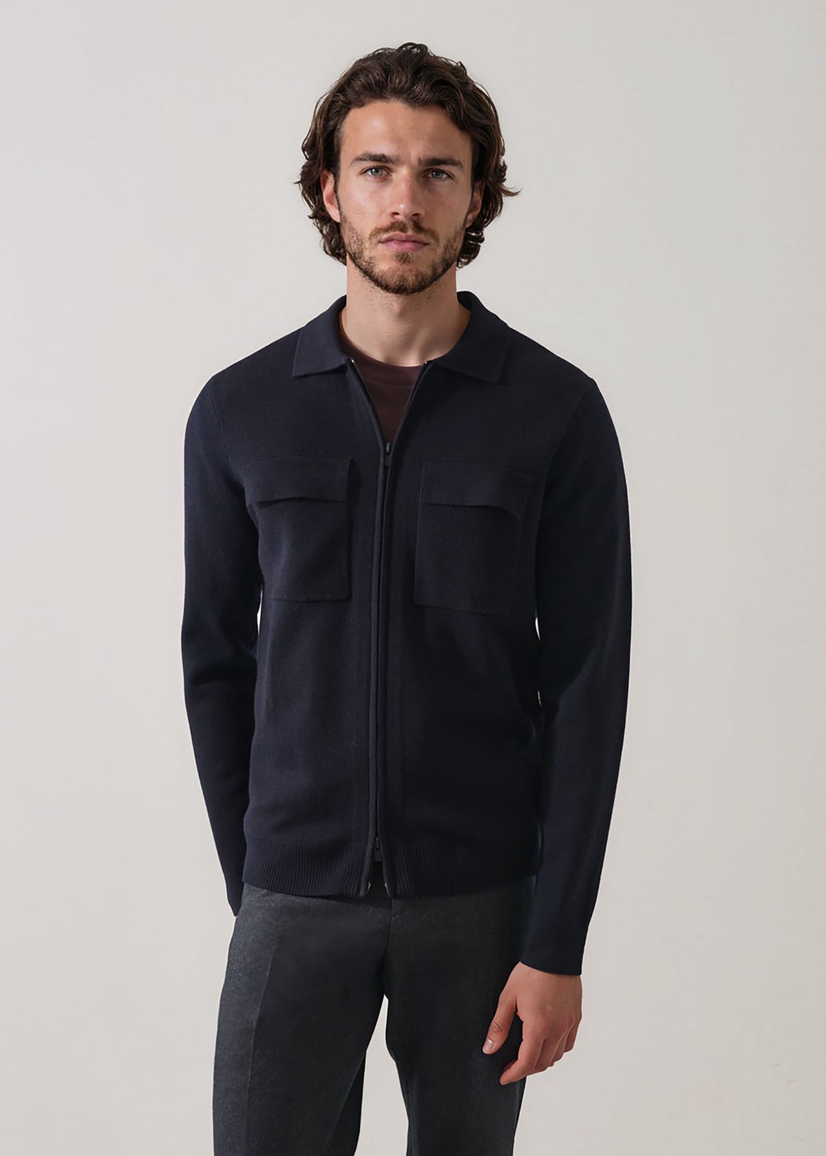 Double Face Merino Full Zip Shirt Jacket - PATRICK ASSARAF