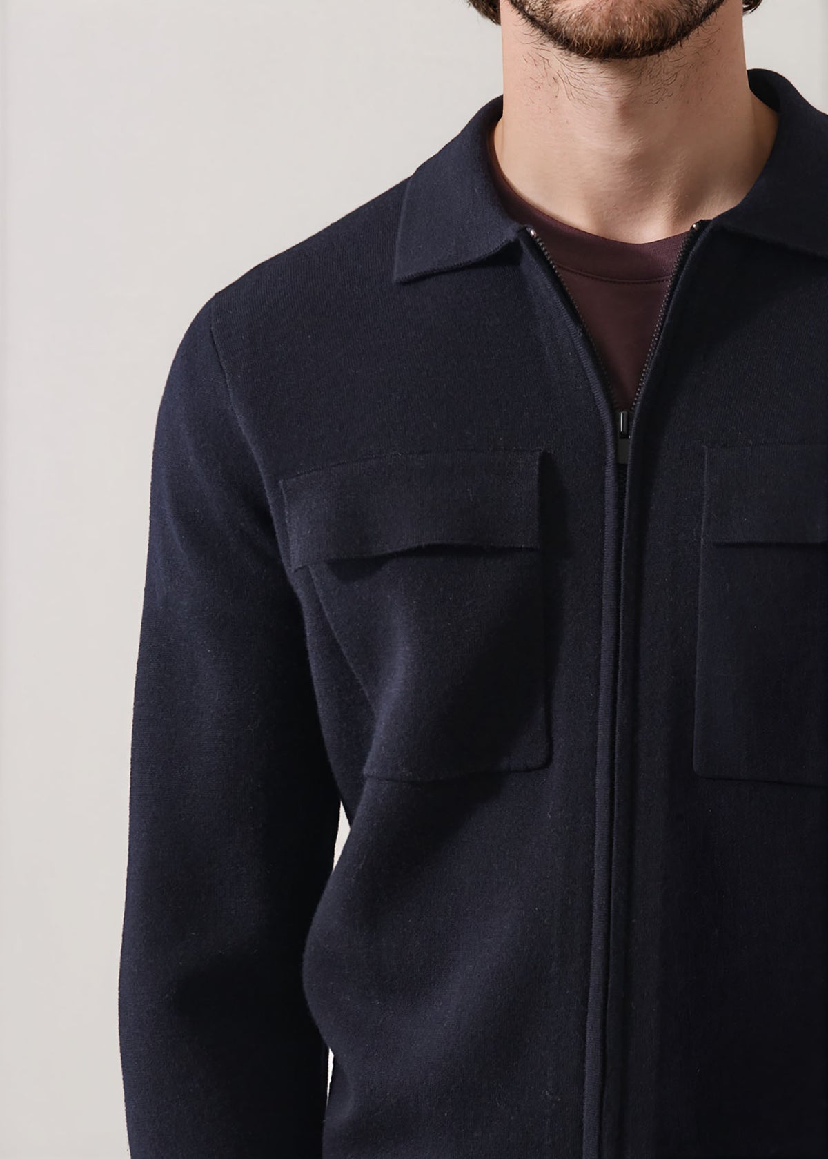 Double Face Merino Full Zip Shirt Jacket - PATRICK ASSARAF
