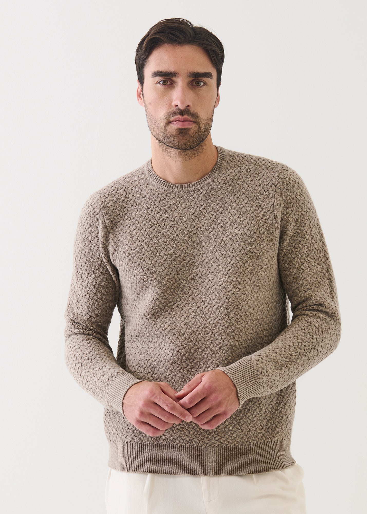 Wool Cashmere Basket Weave Crewneck