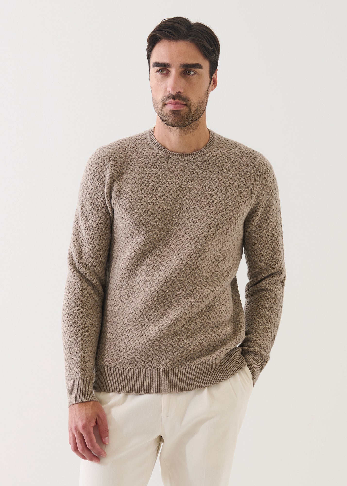 Wool Cashmere Basket Weave Crewneck