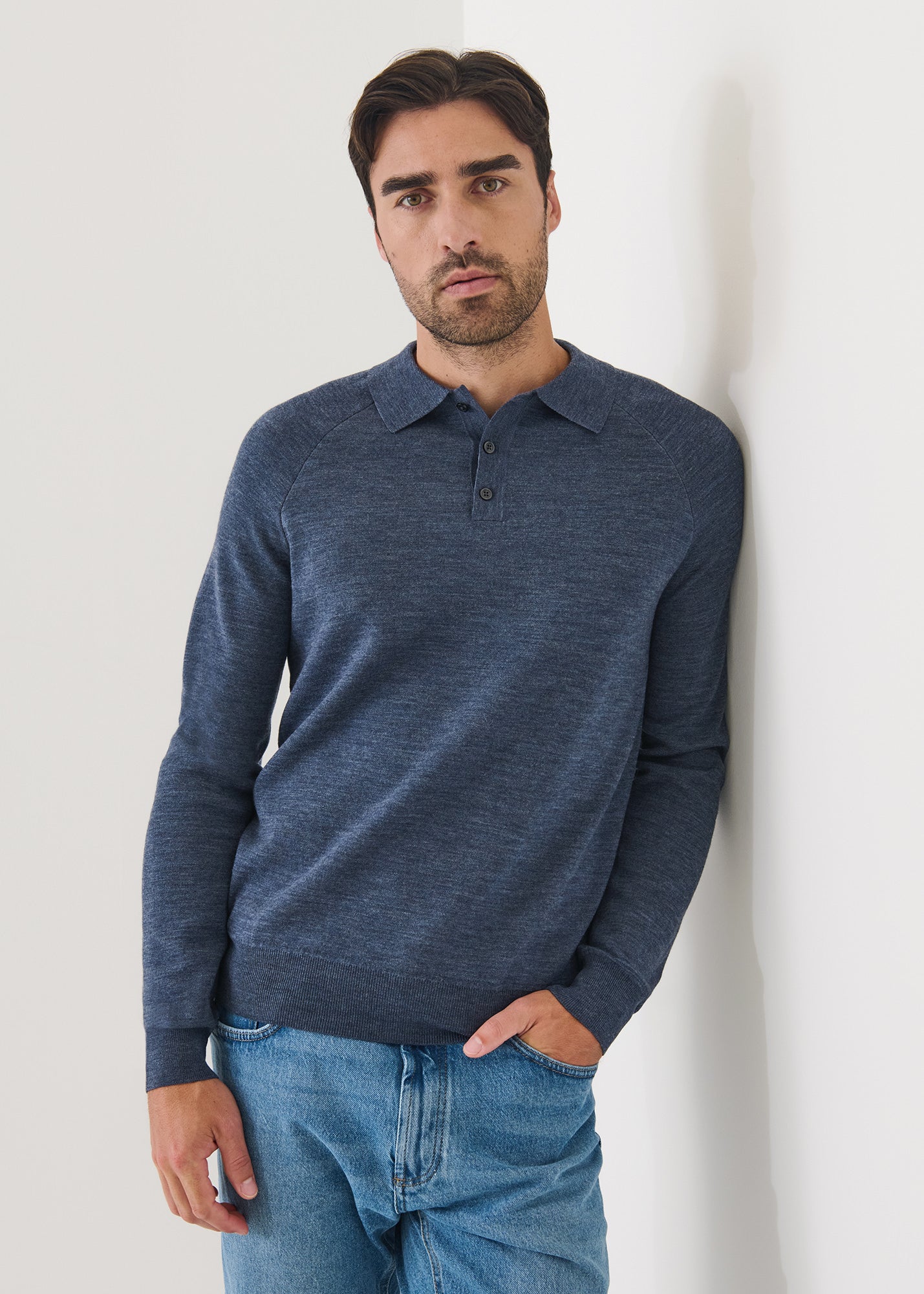 Double Face Merino Button Polo