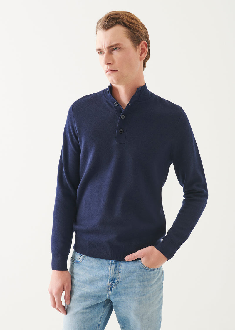 Double-Face Button Mock Neck