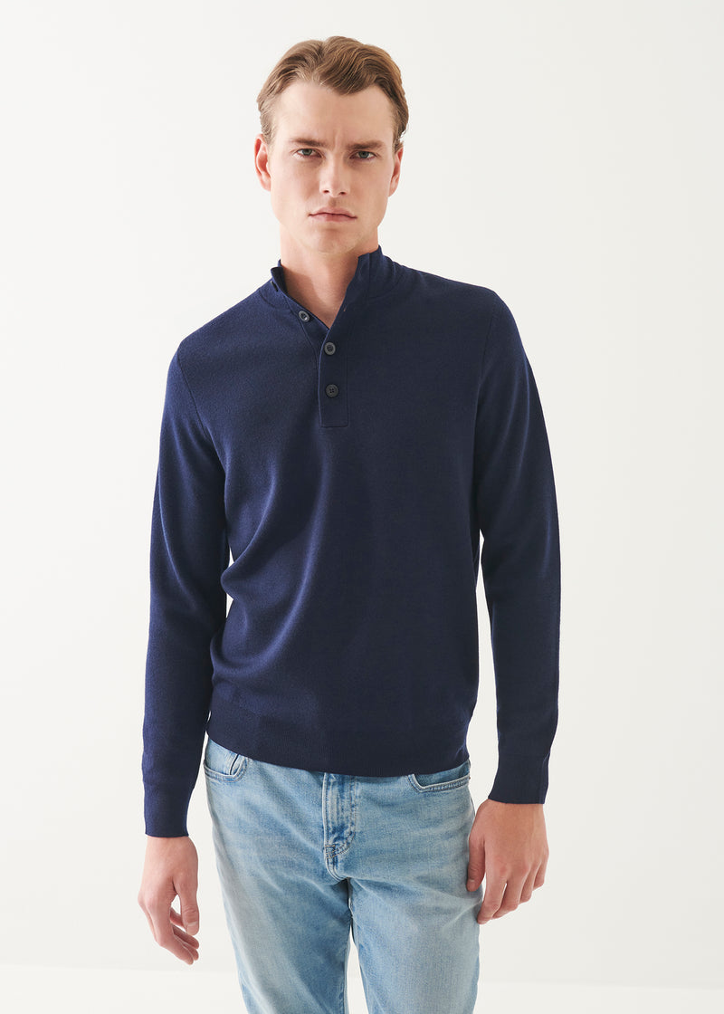 Double-Face Button Mock Neck