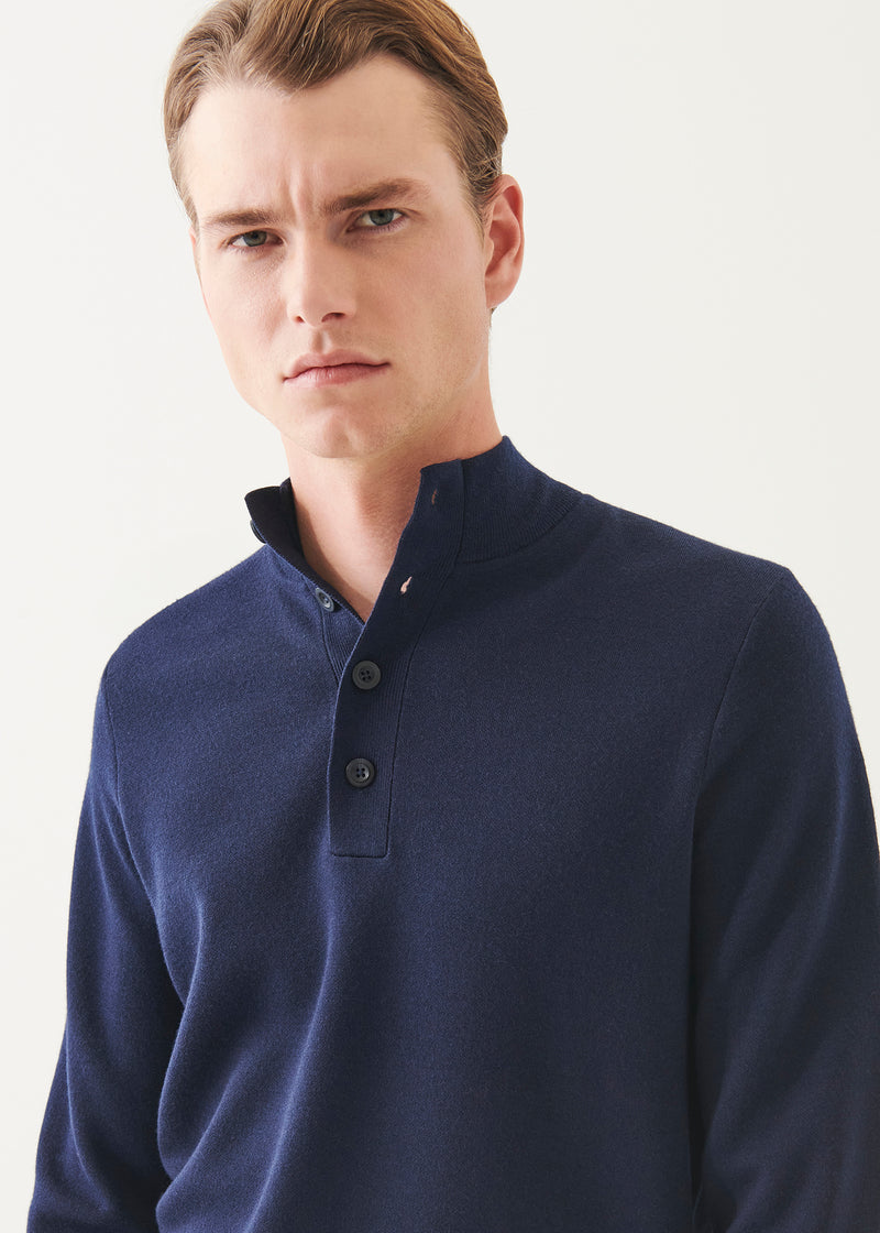 Double-Face Button Mock Neck