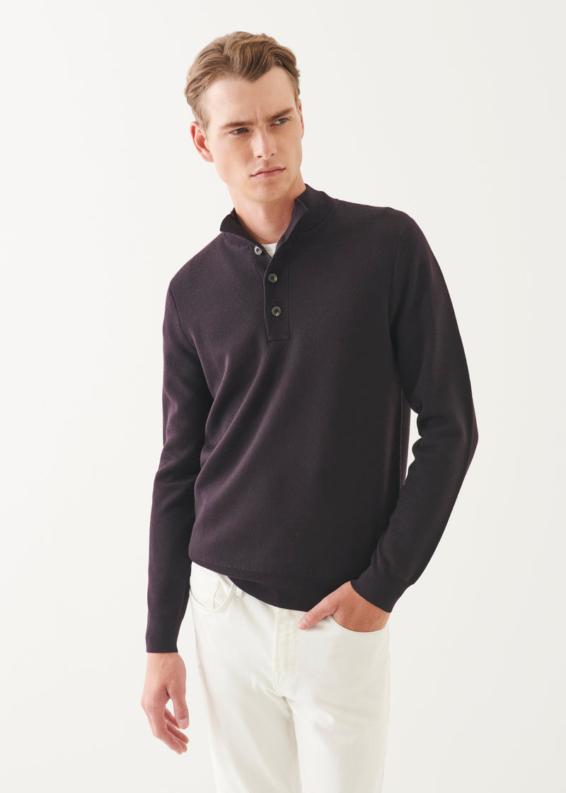 Double-Face Button Mock Neck