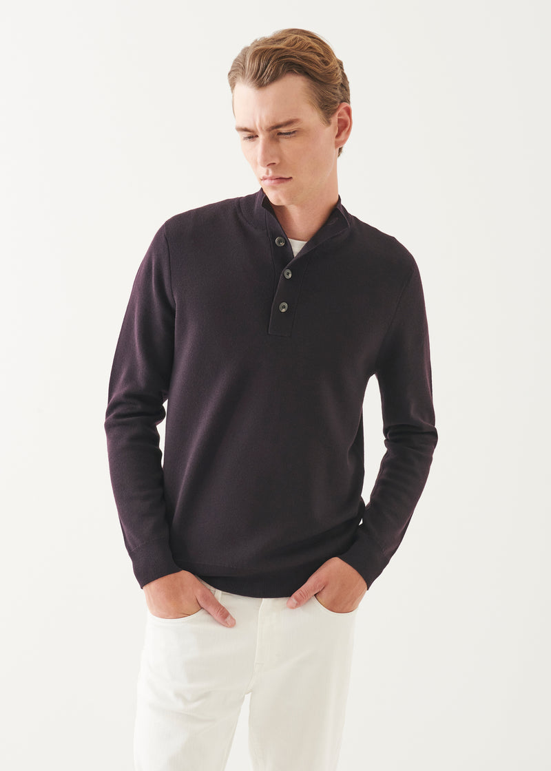 Double-Face Button Mock Neck