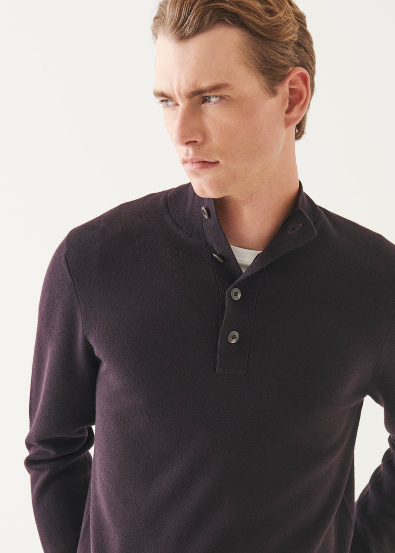 Double-Face Button Mock Neck