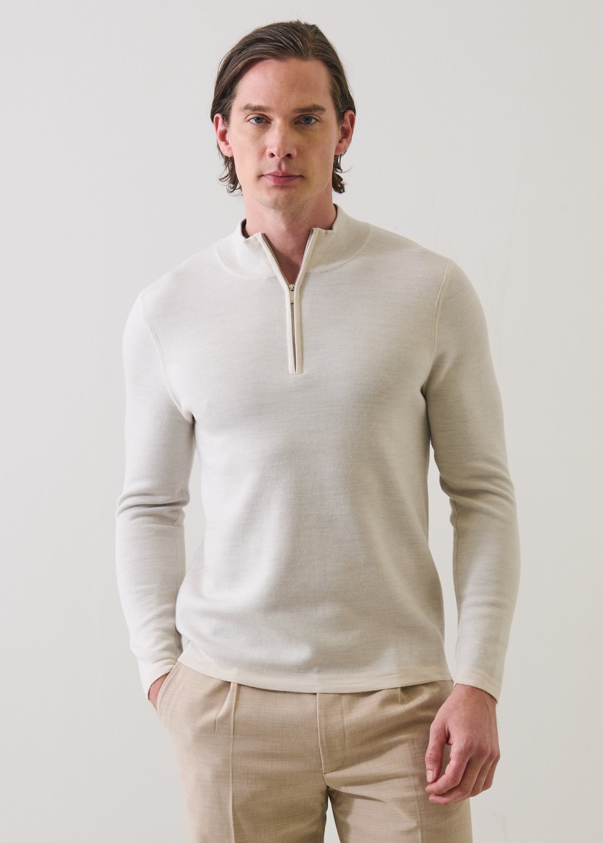 Double Face Merino Quarter Zip Mock - PATRICK ASSARAF