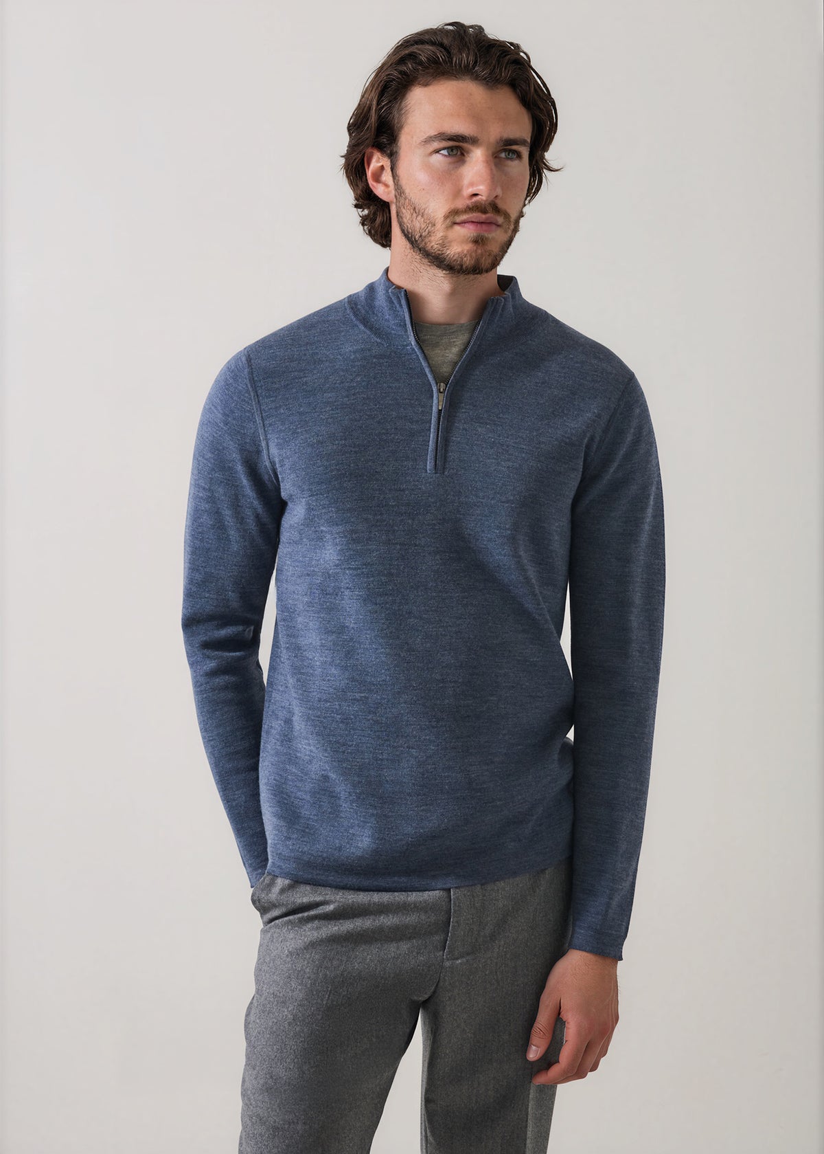 Double Face Merino Quarter Zip Mock - PATRICK ASSARAF