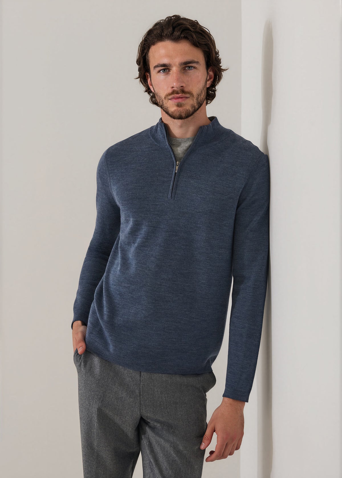 Double Face Merino Quarter Zip Mock - PATRICK ASSARAF